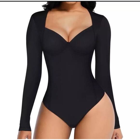 Long Sleeve Shapewear Bodysuit Thong Back FeelinGirl 220098 Black Size XL - Picture 1 of 8